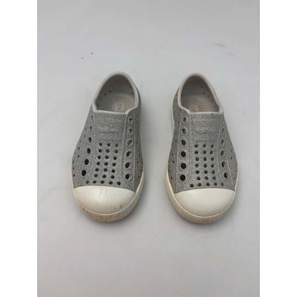Native Jefferson Bling Silver Glitter Kids Slip On Shoes C8